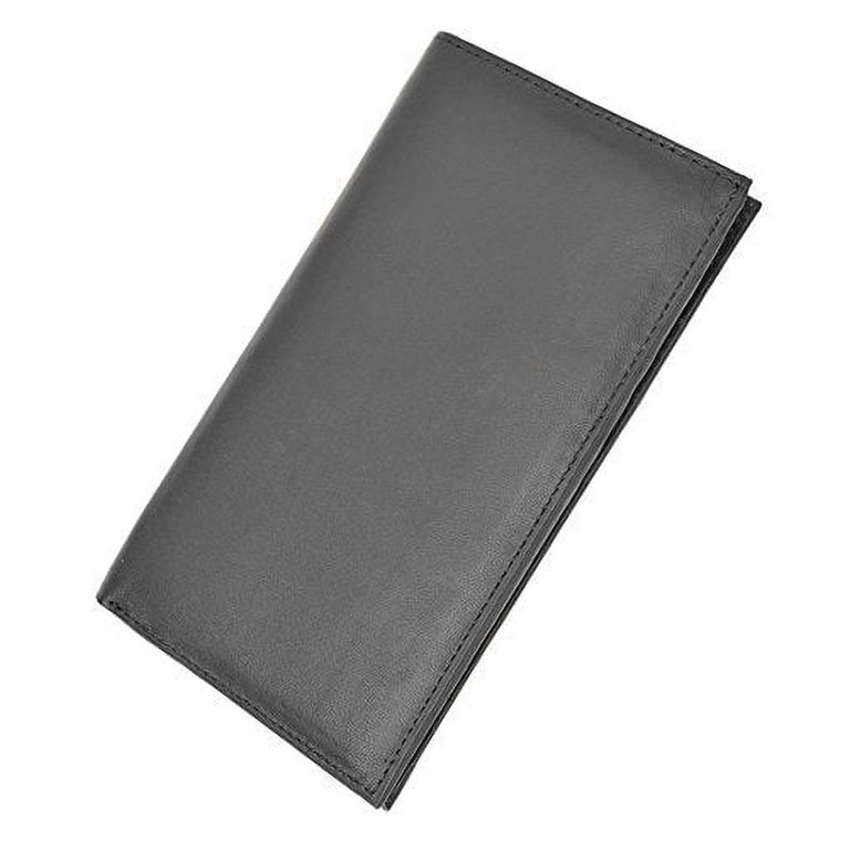 Marshal Genuine Leather Long Wallet For Men – Bifold With ID Card Pocket, Credit Card Slots, Checkbook Holder – Black