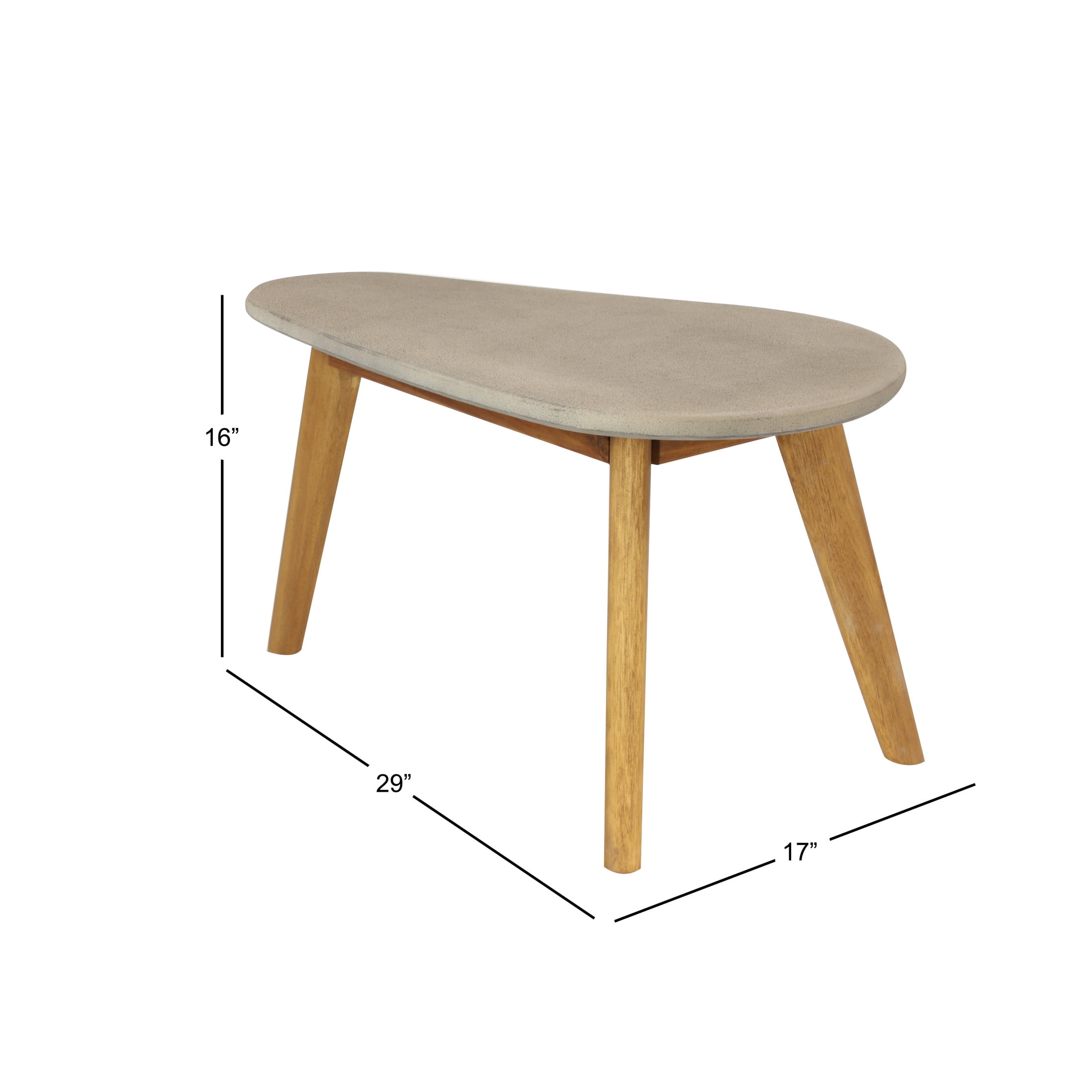 DecMode 29" x 16" Gray Cement Stone Concrete Inspired Angled Oval Outdoor Accent Table with Tapered Wood Legs, 1-Piece