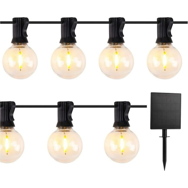 Guirnalda de luces solares para exteriores - 7,6 m - 25 bombillas LED G40 - Alimentación por USB - Decoración para jardín, patio y terraza