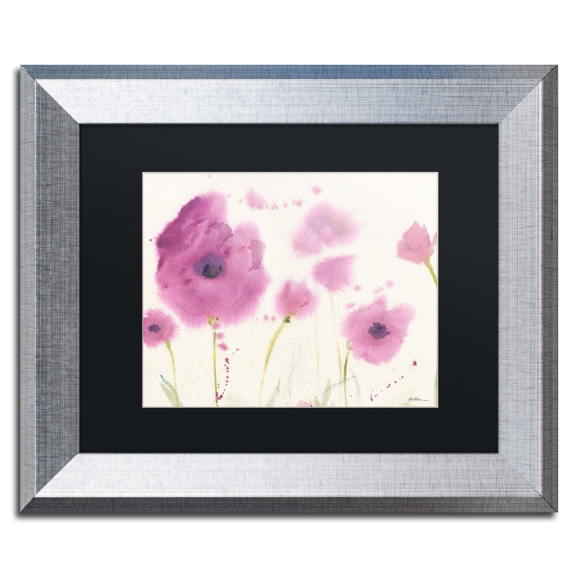 Trademark Fine Art "Purple Poppies" Canvas Art by Sheila Golden, Black Matte, Silver Frame