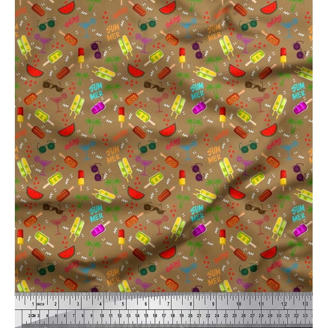 Soimoi Rayon Fabric Watermelon,Ice Cream & Cocktail Summer Designs Printed Fabric 1 Yard 42 Inch Wide