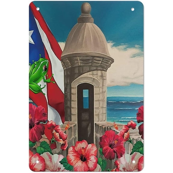 Puerto Rico Flag Metal Tin Sign Wall Art, Patriotic Metal Artwork, Gifts Cafe Bar Home Decoration Crafts 8" x 12"