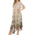thumbnail image 4 of Sakkas Kaylaye Long Tie Dye Ombre Embroidered Cap Sleeve Caftan Dress / Cover Up - Grey - One Size Regular, 4 of 5