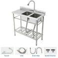 thumbnail image 4 of Free Standing Commercial Kitchen Sink, Stainless Steel Utility Sink with Hot & Cold Hoses, NSF Certificated, Stainless Steel Double Bowl Utility Sink Set for Garage, Restaurant (47 Inch), 4 of 9