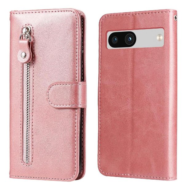 Estuche de Cuero PU con Cierre para Google Pixel 7A , Funda Protectora con Billetera y Correa