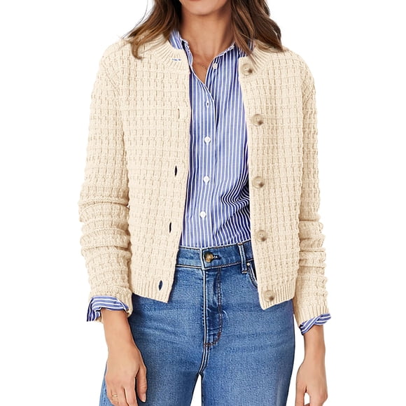 Suéter PRETTYGARDEN para Mujer, Cardigan de Punto Beige Talle Mediano