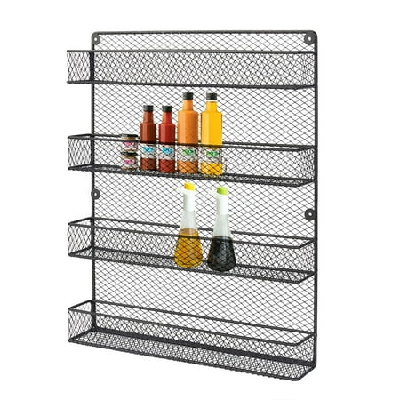 4 Tier Black Spice Rack Organizer Great Storage for Pantry, Cabinet and Kitchen Country Rustic Chicken Wire