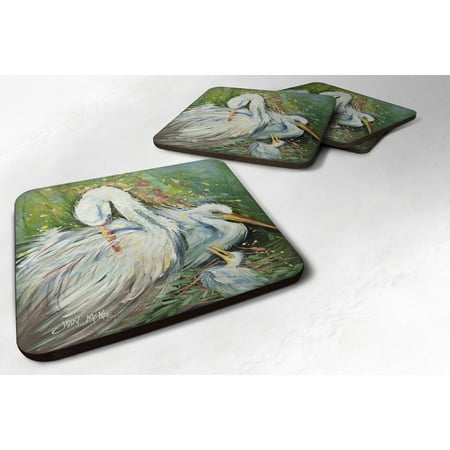 

Carolines Treasures JMK1210FC White Egret in the rain Foam Coaster Set of 4 3 1/2 x 3 1/2 multicolor