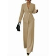 thumbnail image 3 of Women'S Long Sleeve Blazer and Straight Leg Pants Two Piece Set Elegant Office Formal Suit Outfit Khaki S, 3 of 9