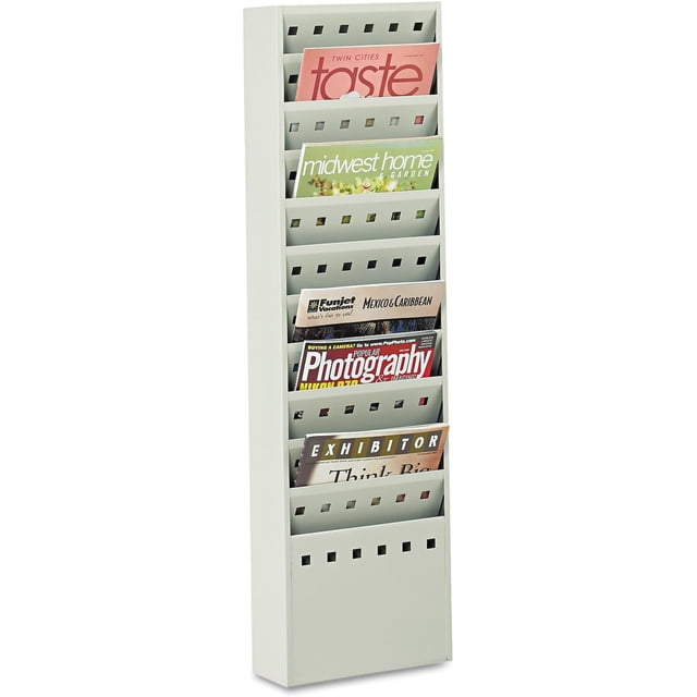 Safco Products 11-Pocket Steel Magazine Rack, 9.25-Inch ES Widthx36.25-Inch ES Height, Gray (4321GR)