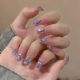 thumbnail image 1 of Uñas postizas con diseño de diamantes de imitación, manicura francesa brillante de Aurora, 24 piezas, 1 of 4