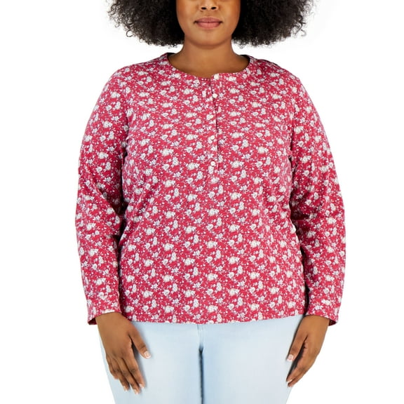 Style & Co Plus Size Floral-Print Henley Top Repeat Petals 3X