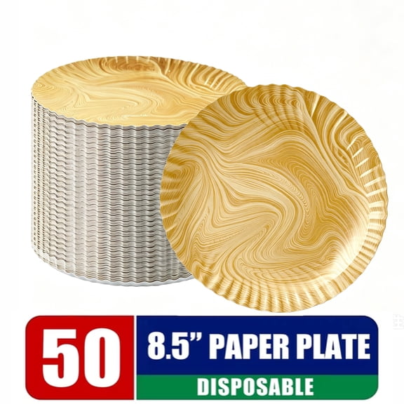 Verdelife 8.5" 50 Count Round Paper Plates Wooden Pattern Disposable for Appetizer Dessert Salad Kitchen Use