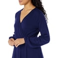thumbnail image 4 of Furvclv Women Long Puff Sleeve Mini Dress Deep V Neck Solid A-Line Party Casual Dress, 4 of 9