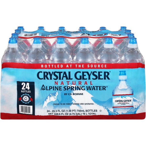 Crystal Geyser Alpine Spring Water, Sport Cap, 25.3 Fl Oz, 24 Ct