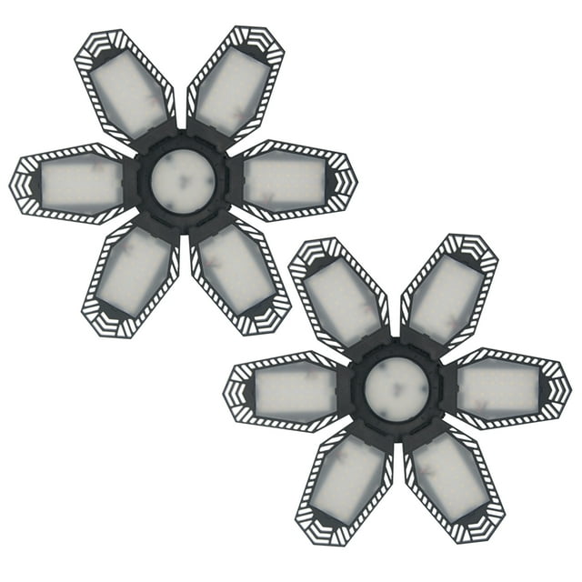 Luz de garaje Irfora 2PCS AC110-130V 120W LEDs Luz de garaje Luces de techo plegables deformables con 6 paneles ajustables E26 Base Socket Holder 6500k Luz blanca para garaje Almacén Taller Sótano Gim Irfora Luz de garaje