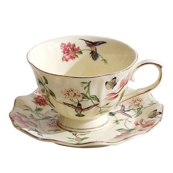 Vintage Floral Ceramic Coffee Cup and Saucer Set, Reusable Hand Wash Only, Multipurpose Elegant Afternoon Tea Cups, Ideal for Christmas and Thanksgiving Gifts, Coffee Mug Set