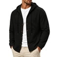 thumbnail image 2 of Nmnitkp Men's Lightweight Hooded Button Down Shirt Jacket Long Sleeve Dual Chest Pockets Casual Fashion Shacket Fall Spring Layering Top for Daily Outdoor Vacation Commute Wear Black,S, 2 of 9