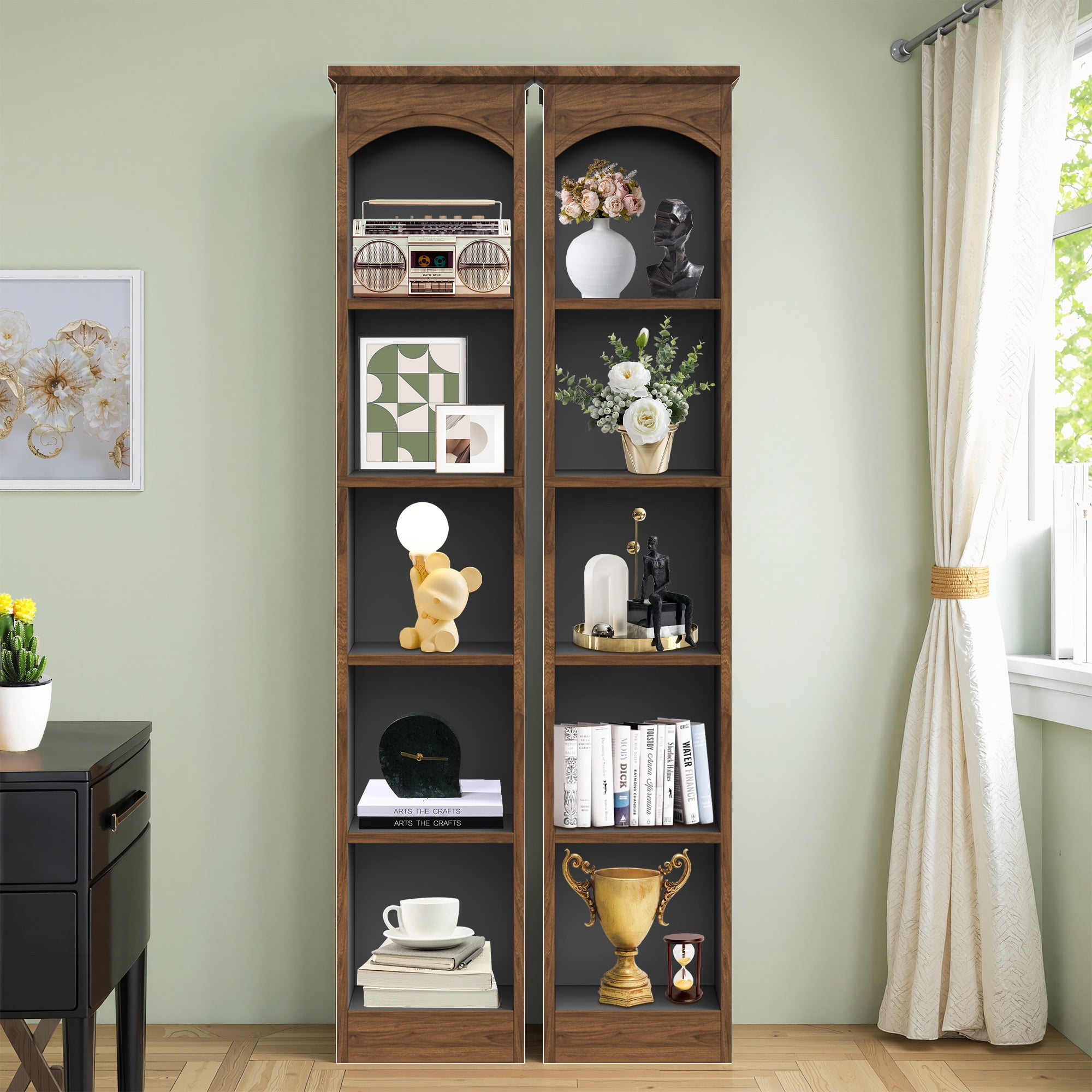MAYEERTY Slim Narrow 5-Cube Corner Bookcase, 70.9" White Oak Mix Vertical Display Storage Rack