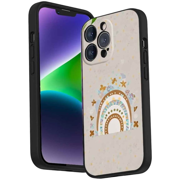 Boho-rainbow-2 Phone Case, Degined for iPhone 14 Pro Case Men Women, Flexible Silicone Shockproof Case for iPhone 14 Pro
