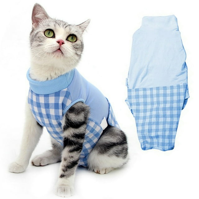 Plaid Cat Recovery Shirt Breathable Kitten Recovery Clothes Cat Recovery Suit