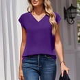 thumbnail image 4 of Womens Tops Cap Short Sleeve Textured Blouse V Neck Summer Spring Shirts Business Casual Outfits Purple 2XL, 4 of 5