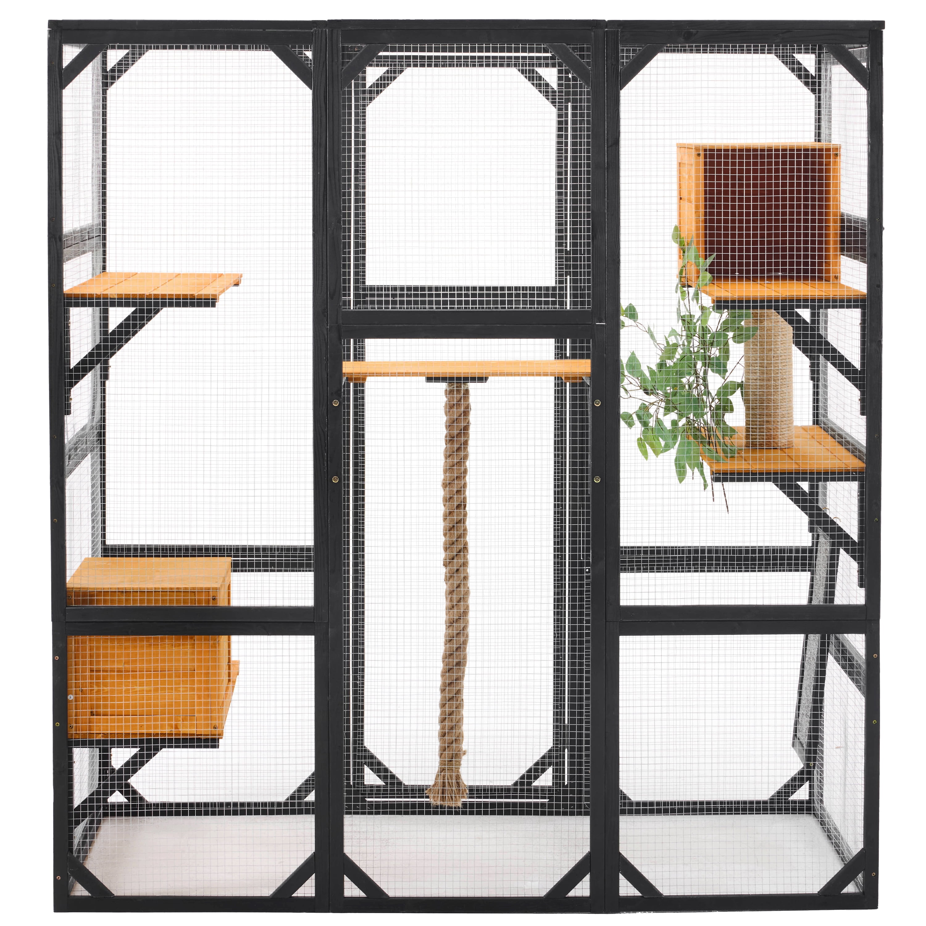 Euroco Large Outdoor Cat Enclosure with Sleeping Houses, Climbing Platforms, and Scratching Posts