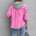 thumbnail image 4 of Women's Distressed Patchwork Mid-Length Denim Jacket Fashion Casual Loose Outerwear Rose Red XXL, 4 of 6