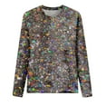 thumbnail image 3 of Women's Crew Neck Tunic Tops Fashion Sequin Printed Casual Long Sleeve Pullover Tee Spring Glittery Party Club Shirts(Multicolor,XL), 3 of 4