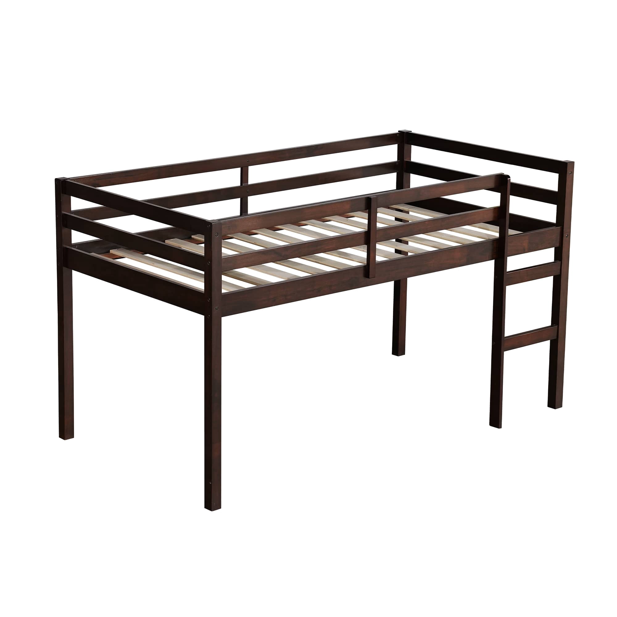 MAYEERTY Twin Loft Bed, with Ladder, Bed Platform of Strengthened Slats , Espresso