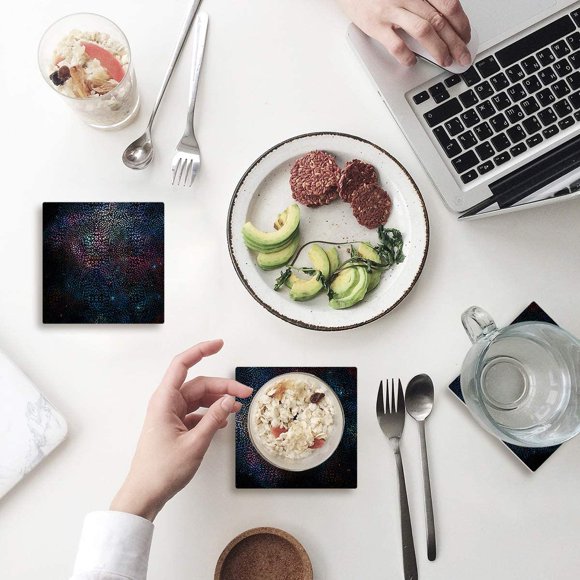 POGLIP Starry Sky Cosmic Galaxy Set of 6 Coaster for Drinks, Absorbent Ceramic Stone Coasters Cup Mat with Cork Base for Home Kitchen Room Coffee Table Bar Decor