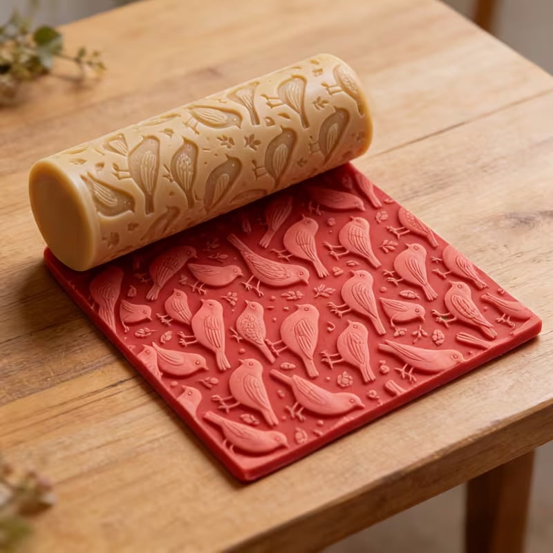 Bird Texture Embossed Polymer Clay Roller - Pottery Sculpting Tool for Valentine's Day, Easter and Spring Art Designs