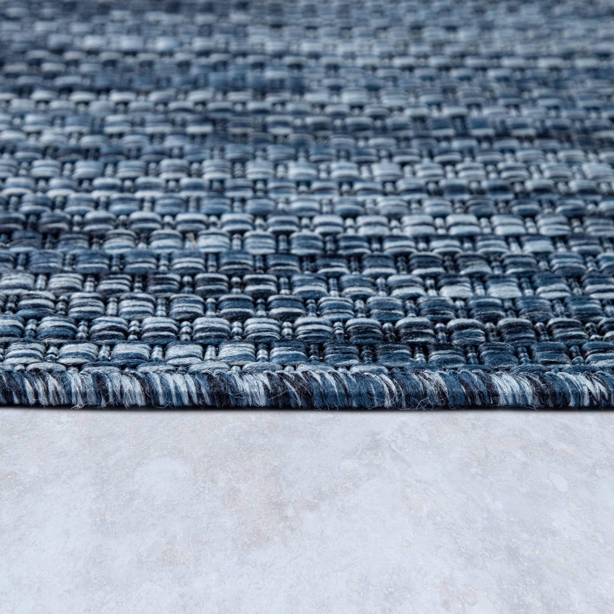 Solid Outdoor Rug for Patio or Balcony in Mottled Blue