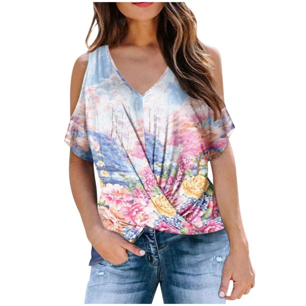 Camisetas sin mangas para mujer, camisas de moda de verano, blusa informal de manga corta con cuello en V, camisetas estampadas Pompotops hkajfhjk468068