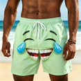thumbnail image 2 of IWRICH Men's Board Shorts Funny Face Printed Elastic Drawstring Waist Swim Trunks Summer Casual Beach Resort Stretch Bathing Suits Light Green L, 2 of 4
