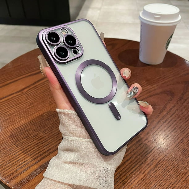 Aplicable a Apple iPhone15Promax, funda para teléfono con imán galvanizado de color primario dorado titanio, protección de película de lente mate