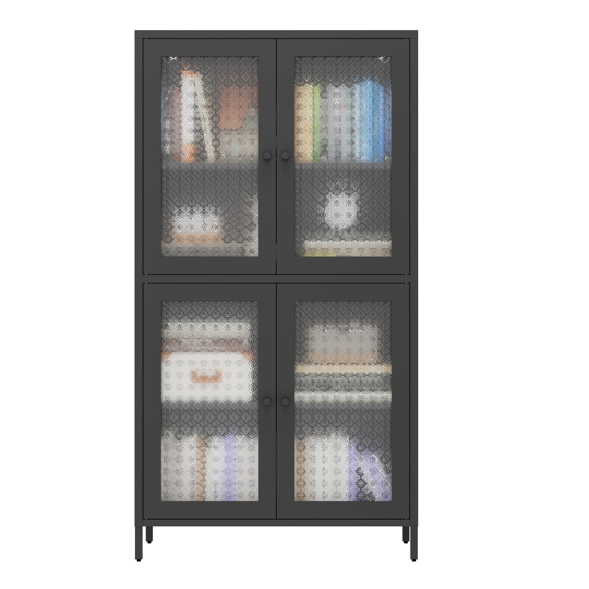 59" Metal Storage Cabinet Display Cabinet with 4 Glass Doors & 4 Shelves,Cabinet Bookcase Side Cabinet for Home Office Living Room,Black 03