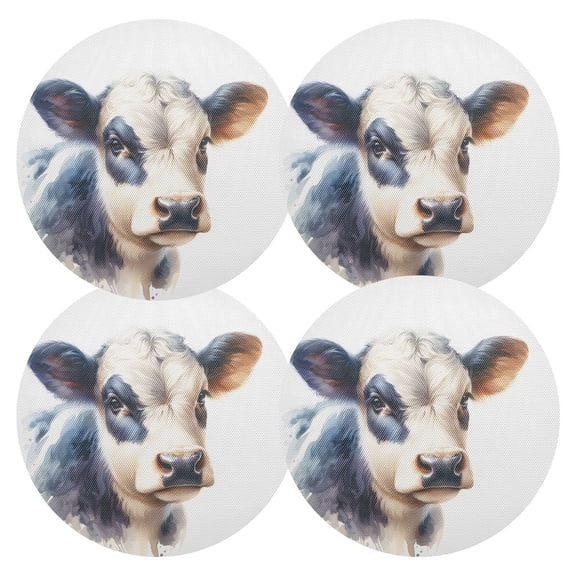 Ryvnso Cow Watercolor Round Plate Mats Dining Table Placemat Set of 4 for Holiday Decoration