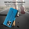 thumbnail image 6 of Mandala Phone Cover for iPhone 14 Pro, Ultra Slim Flip Case with Card Slot, Magnetic Closure, Embossing PU Leather Case with Stand Function and Lanyard, Foldable Motif - Blue, 6 of 14