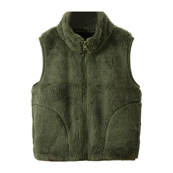 VNKIDY Women Outerwear Vests Solid Color Plush Warm Thermal Vests Autumn Winter Sleeveless Zipper Standing Collar Vest With Pockeys For Outdoor Wear Fashionable Vests