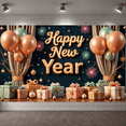 thumbnail image 4 of Gold Balloons Happy New Year Banner Gift Boxes New Year Display Fireworks Design Star Decorations Festive Backdrop for New Year Party Holiday Celebration Indoor Decoration, 4 of 8