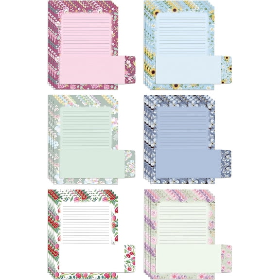 Floral Paper Stationery Set, 100 Piece Set (50 Lined Sheets 50 Matching Envelopes), Letter Size 8.5 x 11 inch, 6 Designs, Double Sided/Lined Printing Paper,