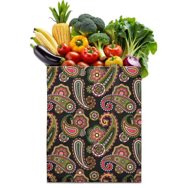 Retro Paisley Floral Foldable Grocery Bag - Large Capacity Washable Durable Reusable Tote
