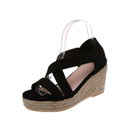 

Ymiytan Womens Wedges Summer Espadrilles Sandal Ankle Strap Wedge Sandals Casual Comfort Fashion Slip On Dress Shoes Black 7
