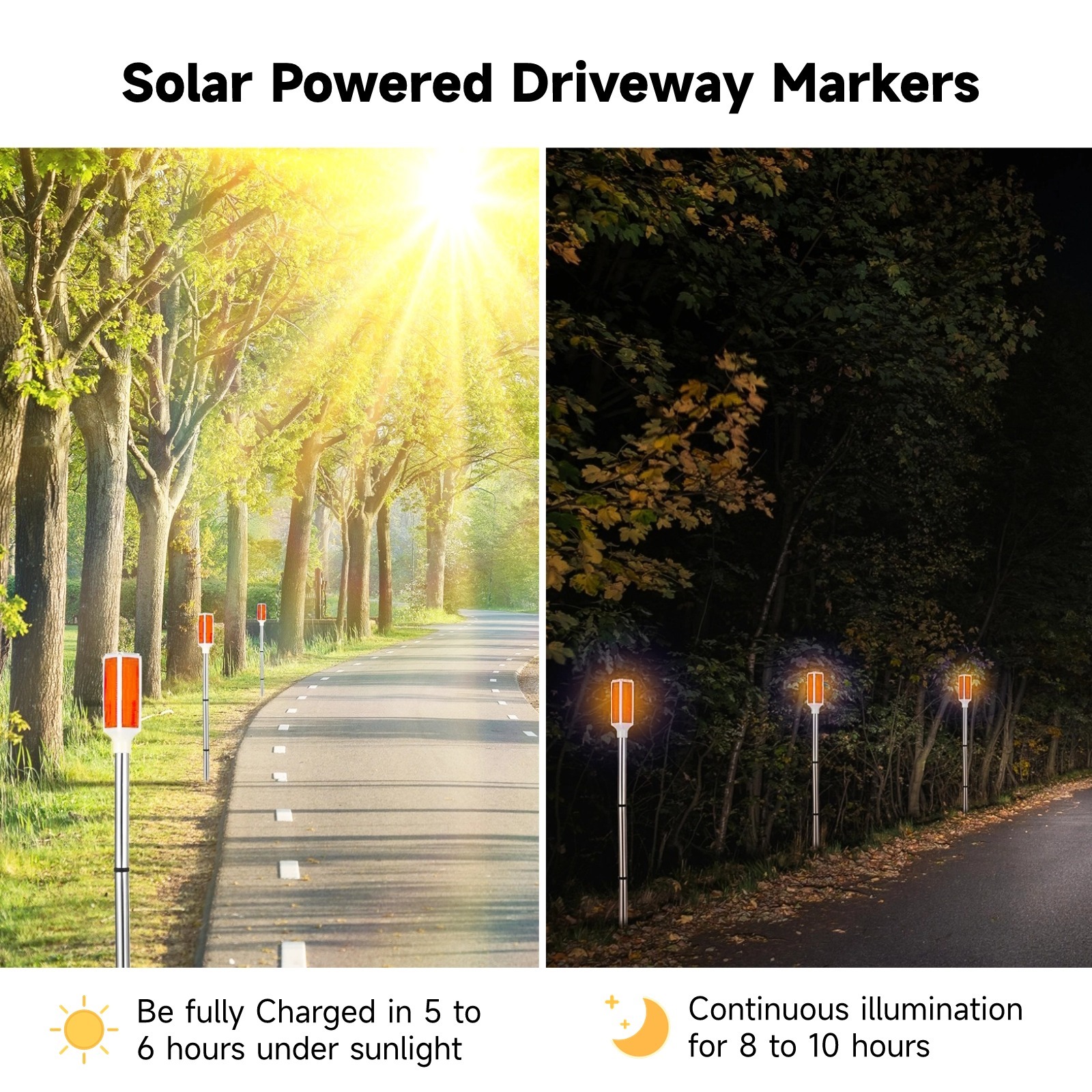 5 Pack Solar Driveway Marker Lights - Orange LED Path & Roadside Warning Lights on Stakes, Outdoor Solar Powered for Easy Installation