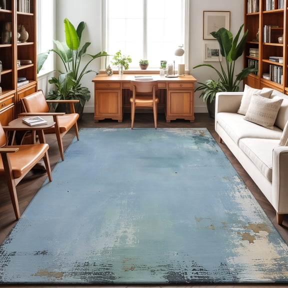 3'x5' Area Rugs, Gray Blue Mottled Indoor Outdoor Area Rug for Living Room Bedroom, Modern Abstract Retro Oil Painting Washable Bathroom Rugs Kitchen Floor Carpet Mats Home Decor Aesthetic
