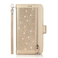 thumbnail image 2 of Allytech iPhone 12 Pro Case/ iPhone 12 Case with Zipper Wallet, Bling Glitter Multiple Credit Cards Slots Wallet Case Cover with Zipper Detachable Strap Case for Apple iPhone 12/ 12 Pro, Gold, 2 of 7