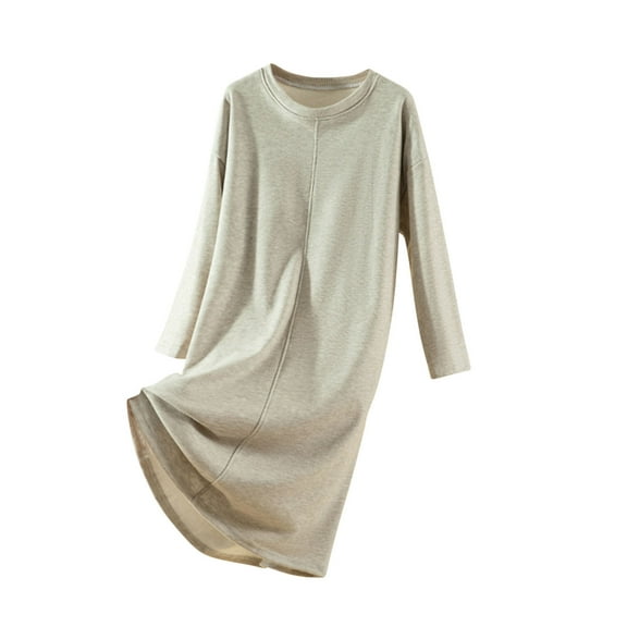 Lorytime Womens Robes Long Length Plus Size Built in Bra Mid Bathrobes Crewneck Pajamas Loose Sleepwear Brown Free Size