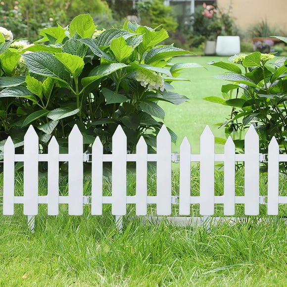 White Plastic Garden Fence Panels with Ground Spikes - 5-Piece Decorative Edging Set for Flower Beds, Lawns, and Outdoor Spaces - Easy Assembly, Foldable Design, 11.81x11.81 Inches per Panel