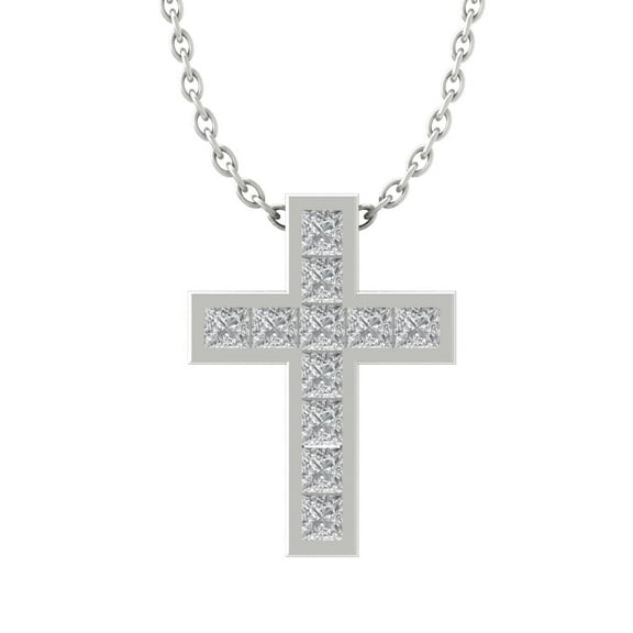 Araiya Fine Jewelry 14K White Gold Princess cut Diamond Cross Pendant with Sterling Silver Cable Chain Necklace (1/2 cttw, I-J Color, I2-I3 Clarity), 18"